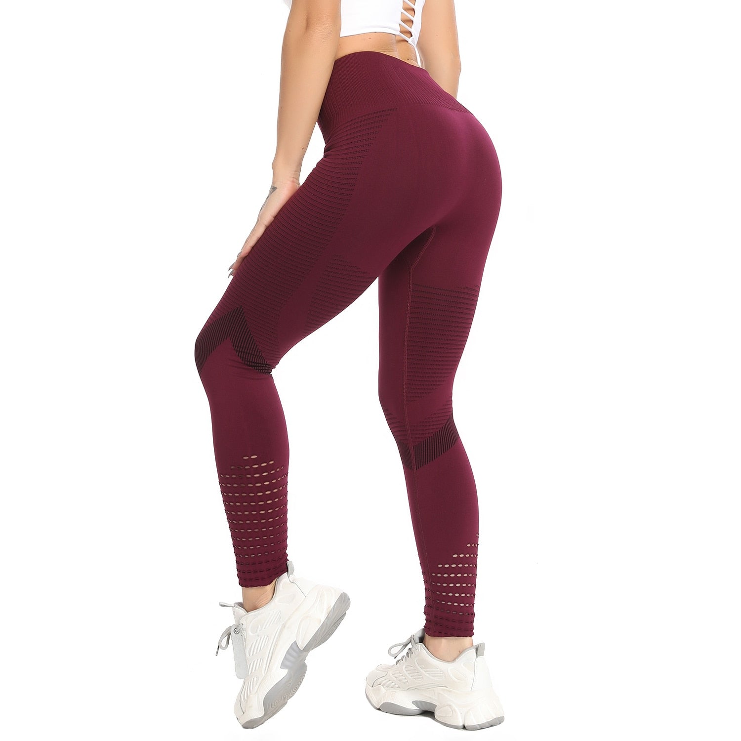 Women Seamless Workout Yoga Pants Wine Red