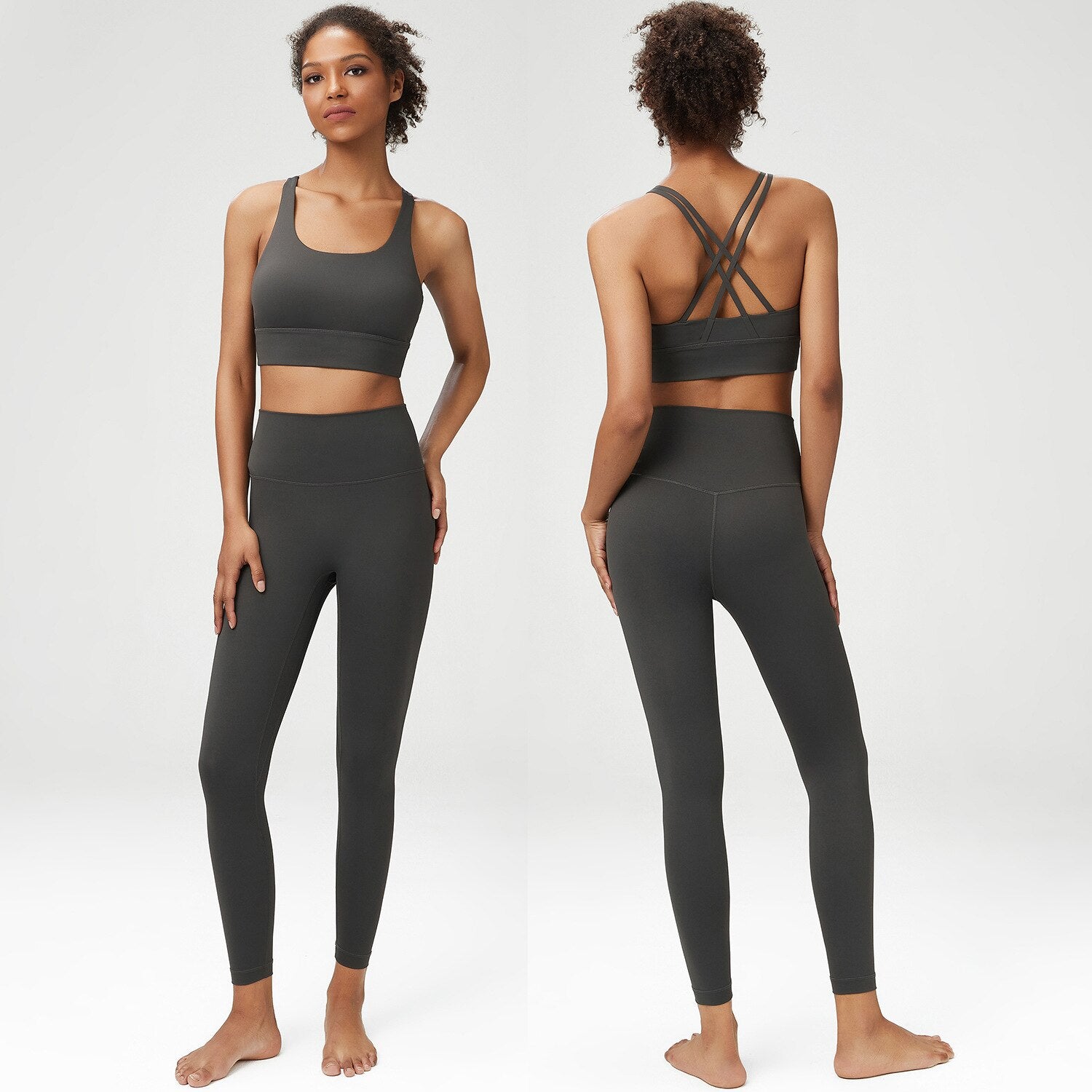 Seamless Women Yoga Sports Suits dark grey