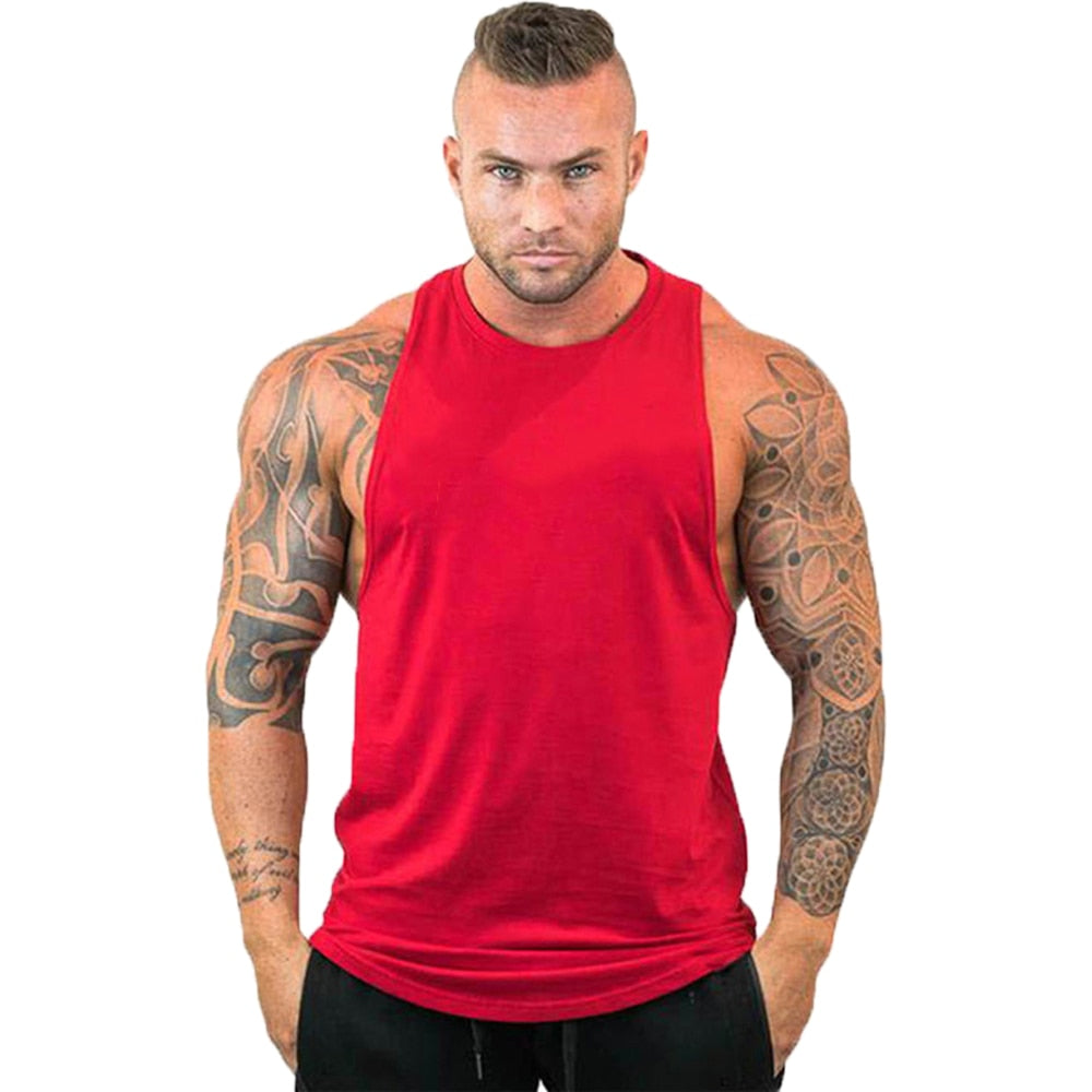 Men Fitness Stringer Tank Top red