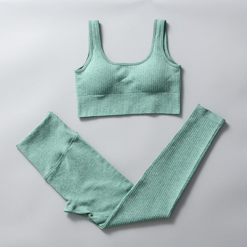 Women Seamless Workout Gym Wear Suits green bra set