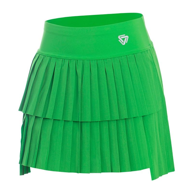 Women Double Layer Pleated Gym Skirt NSRF2206907 GREEN