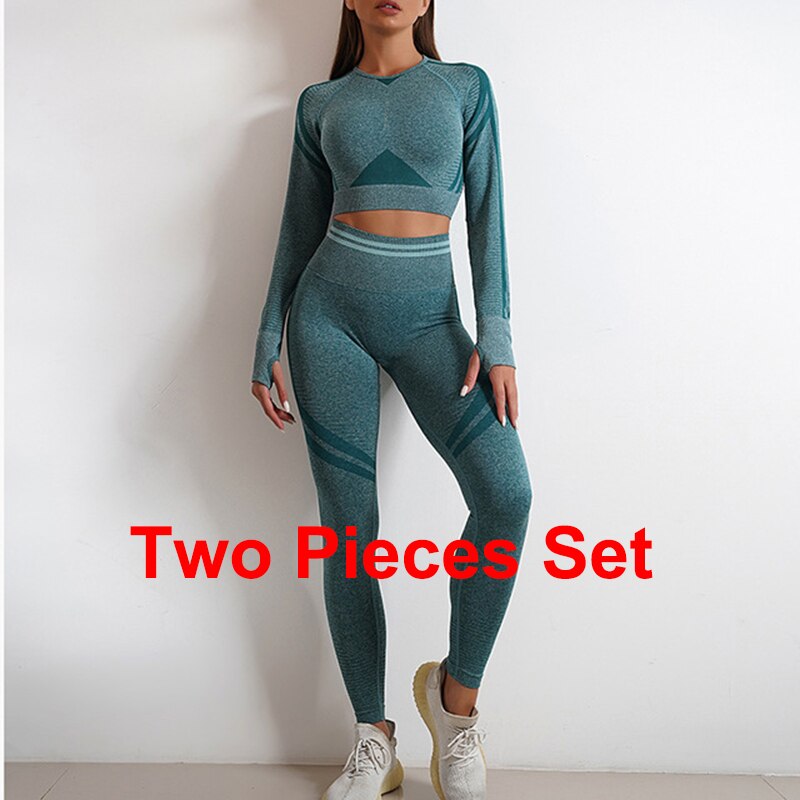 High Waist Seamless Yoga Sets green leggings set 1