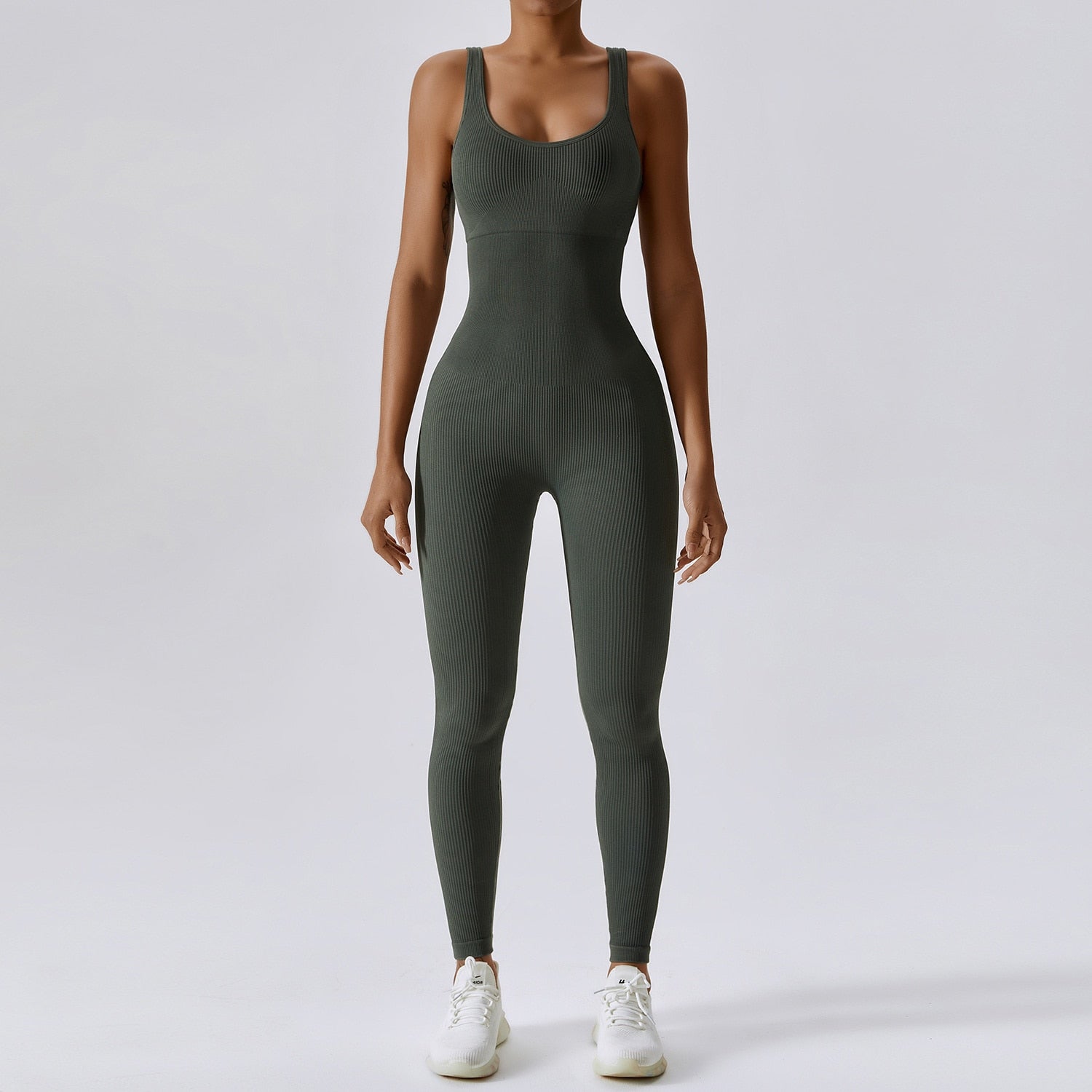 Women Seamless One-piece Jumpsuit Olive