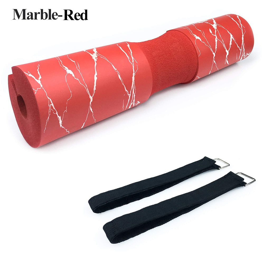Gym Weightlifting Barbell Pad Marble-Red-Straps
