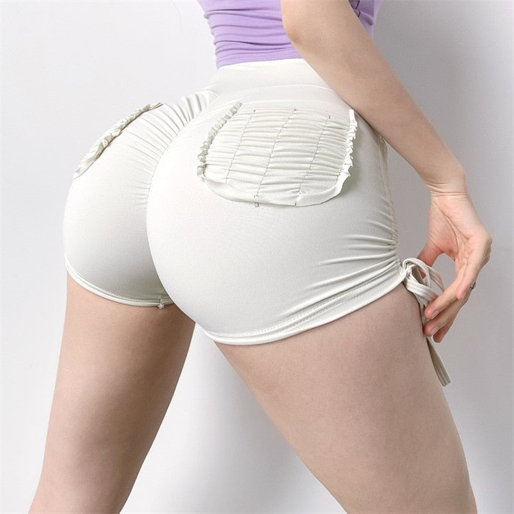 Women Sexy Drawstring Gym Cargo Shorts White