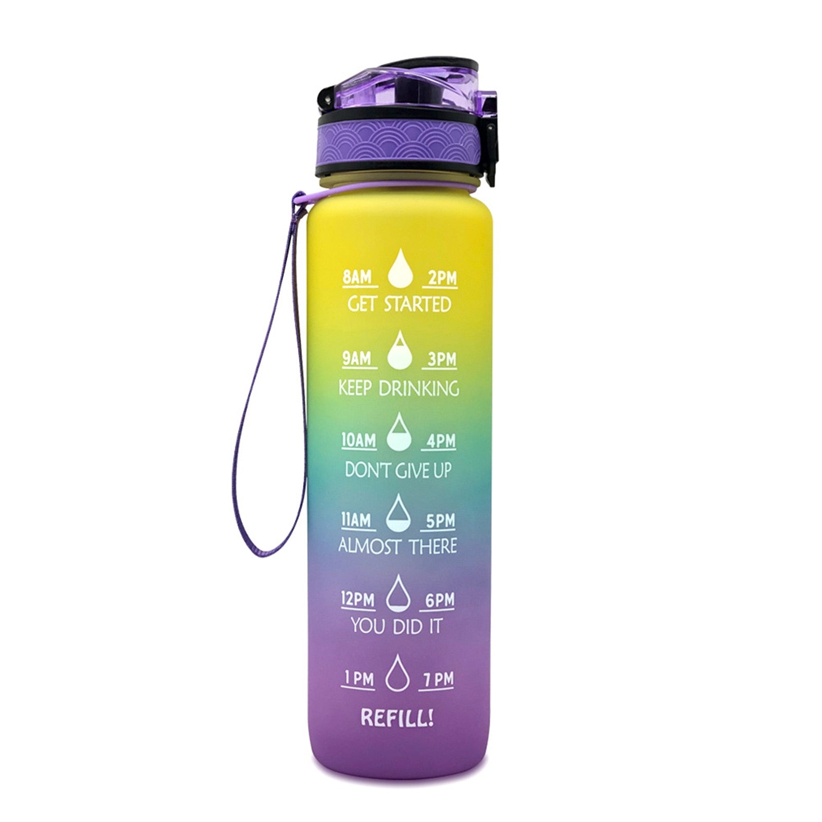 1L Sports Water Bottle with Straw Yellow Purple