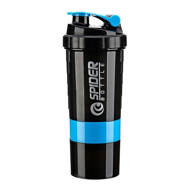 Body-Building 3 Layers Shaker Protein Bottle blue