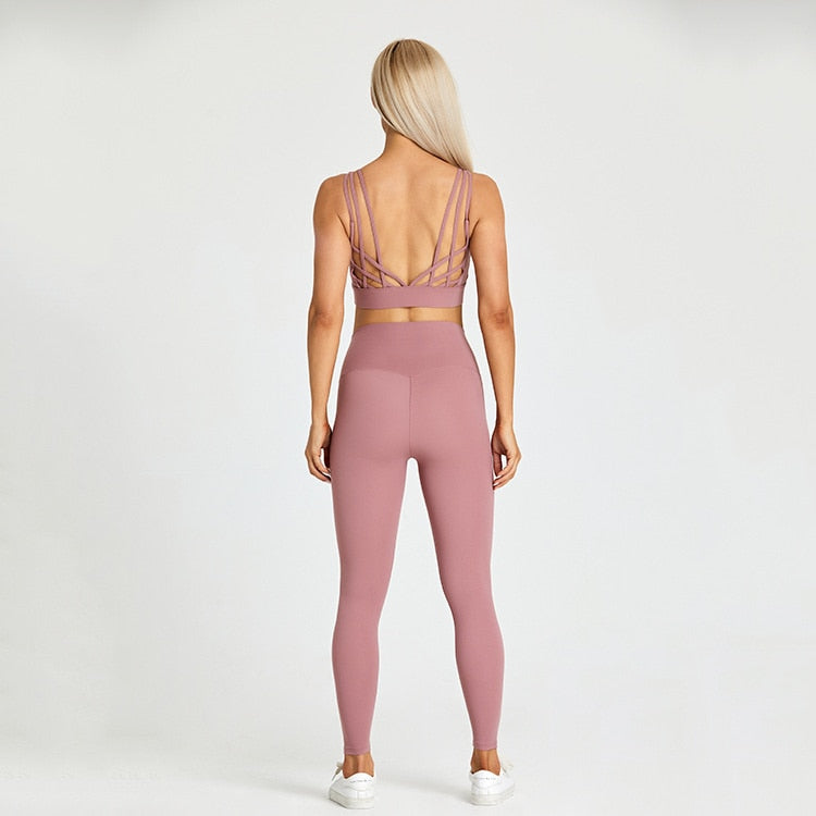 Cute Active Wear Gym Yoga Set Mocha Pink