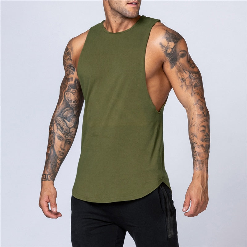 Mens Cotton Workout Gym Tank Top Armygreen1