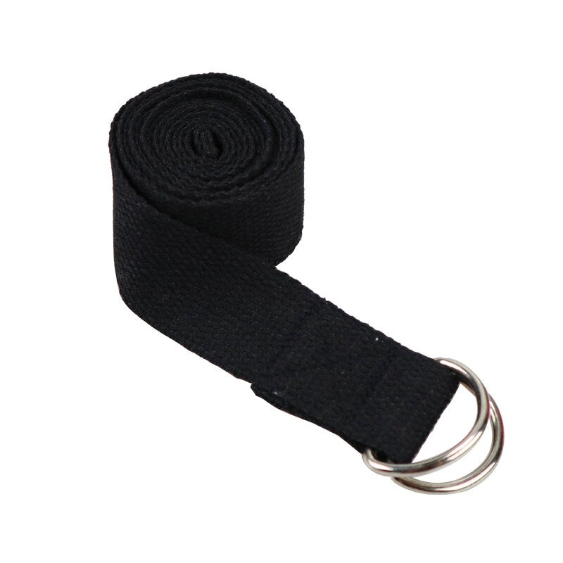 Yoga Stretch Strap Multi-Colors D-Ring Belt Black