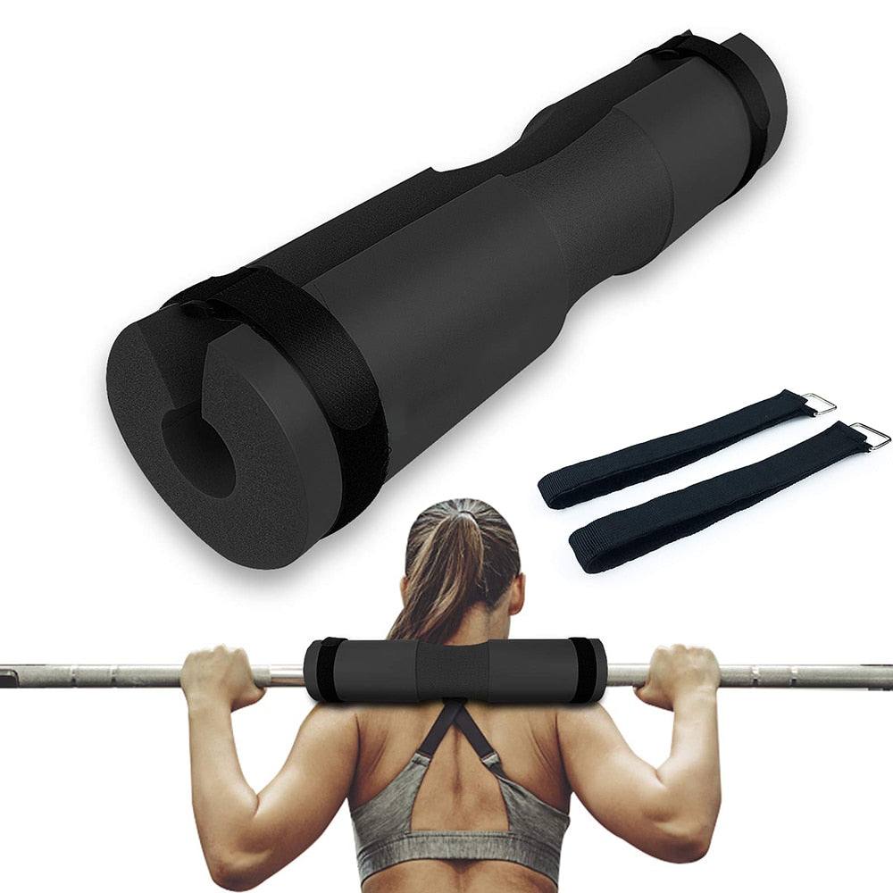 Gym Weightlifting Barbell Pad Black and Straps