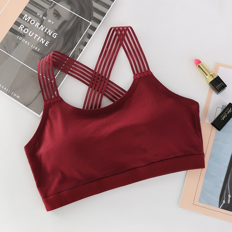 Cross Back Padded Sports Bras Wine Red One Size