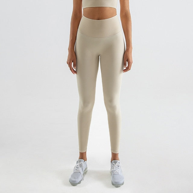 Women Hidden Pockets Gym Leggings Almond Cream