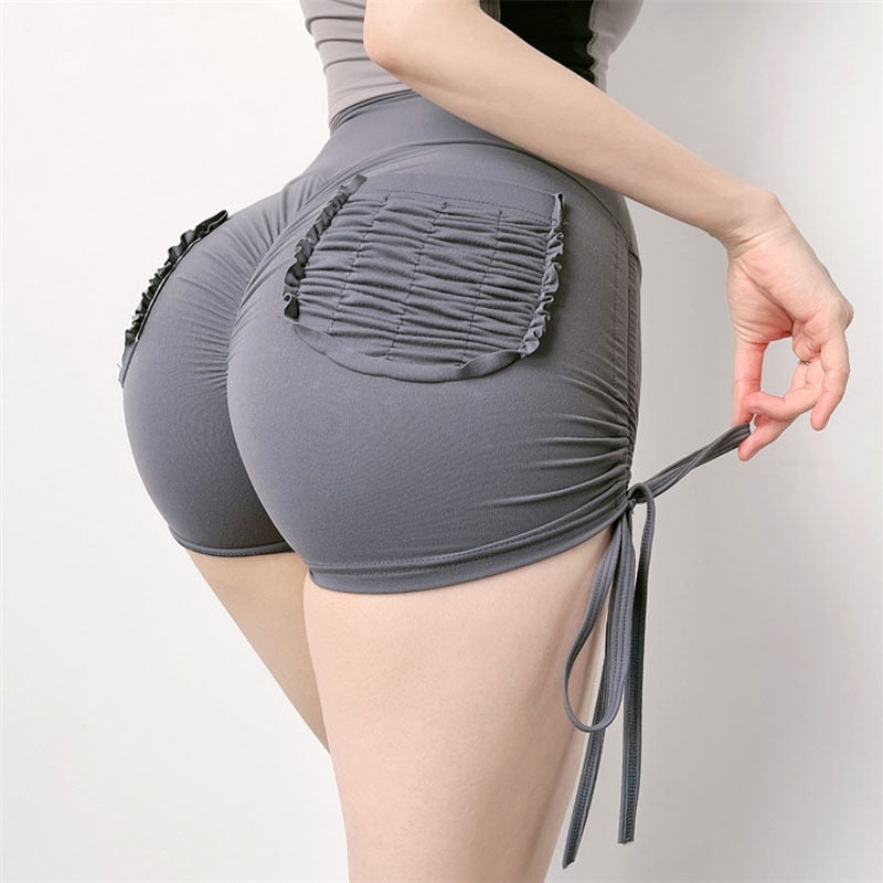 Women Sexy Drawstring Gym Cargo Shorts Gray