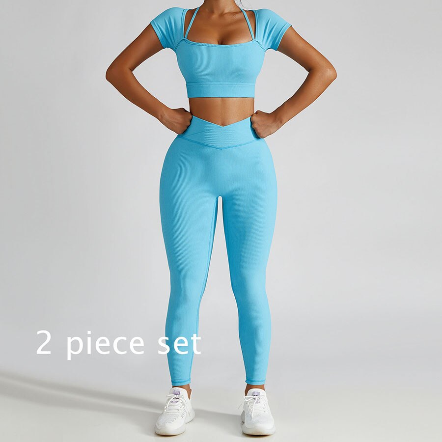 Women 2 Piece Gym Long Sleeve Jacket blue 2-piece set 1