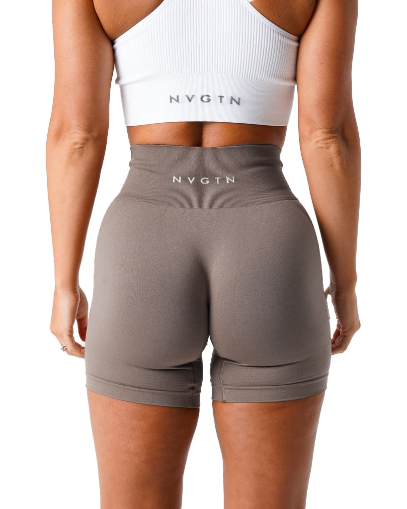Women Solid Spandex Seamless Shorts Taupe