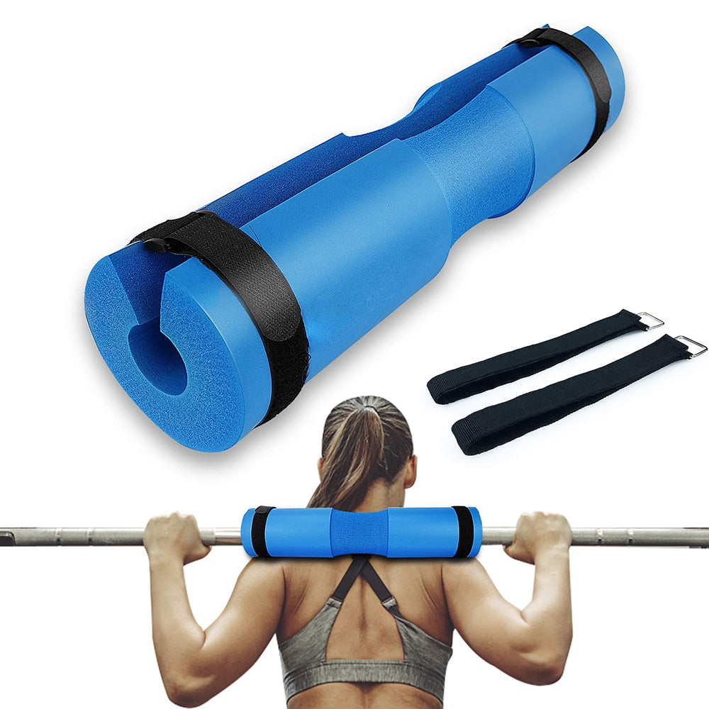 Gym Weightlifting Barbell Pad Blue and Straps