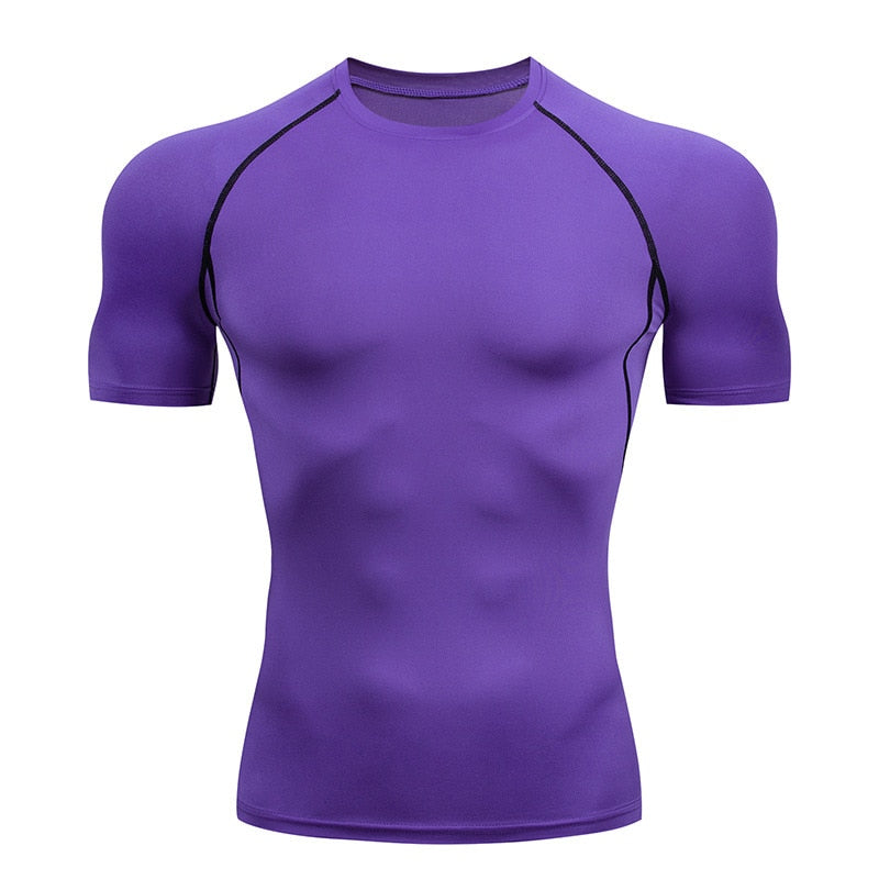 Gym Compression Dry Fit Fitness T-shirt Purple short sleeve