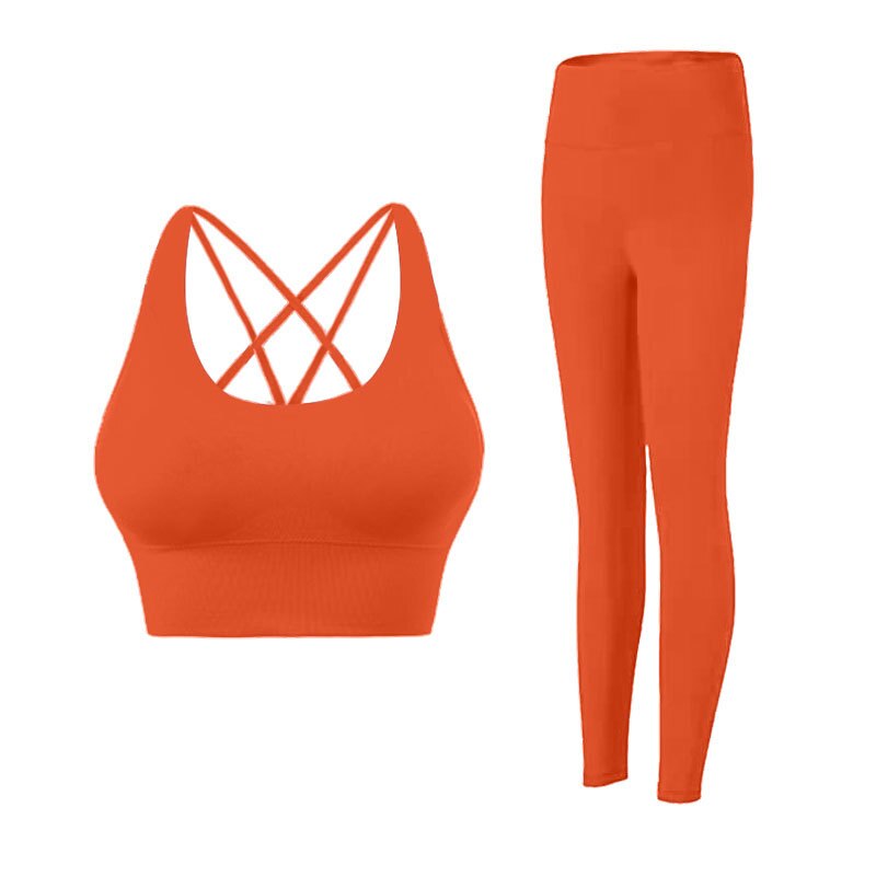 Women Two Piece Gym Yoga Suit Set orange