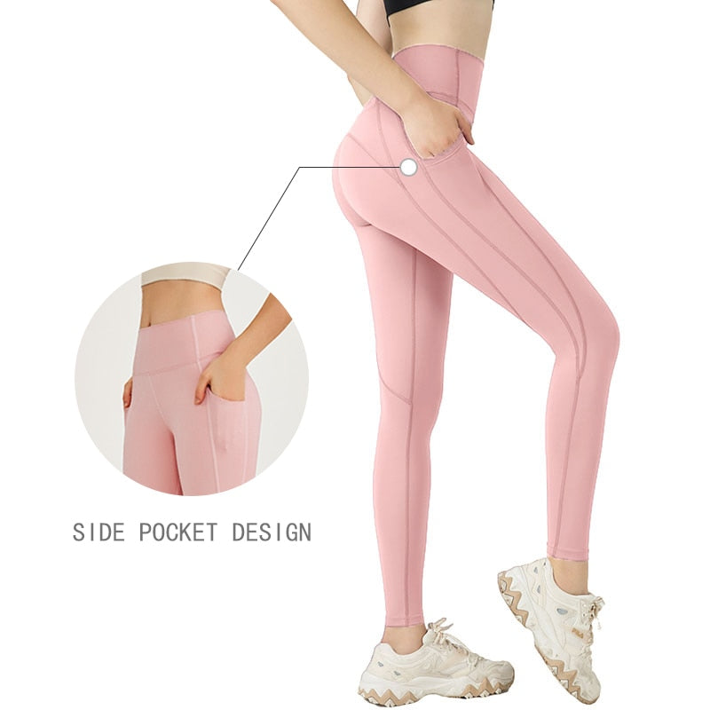 Women Naked feeling Gym Leggings Style33Pink