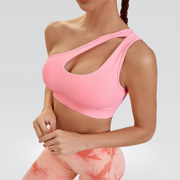 Chest Pad Single Strap Sports Bra Pink