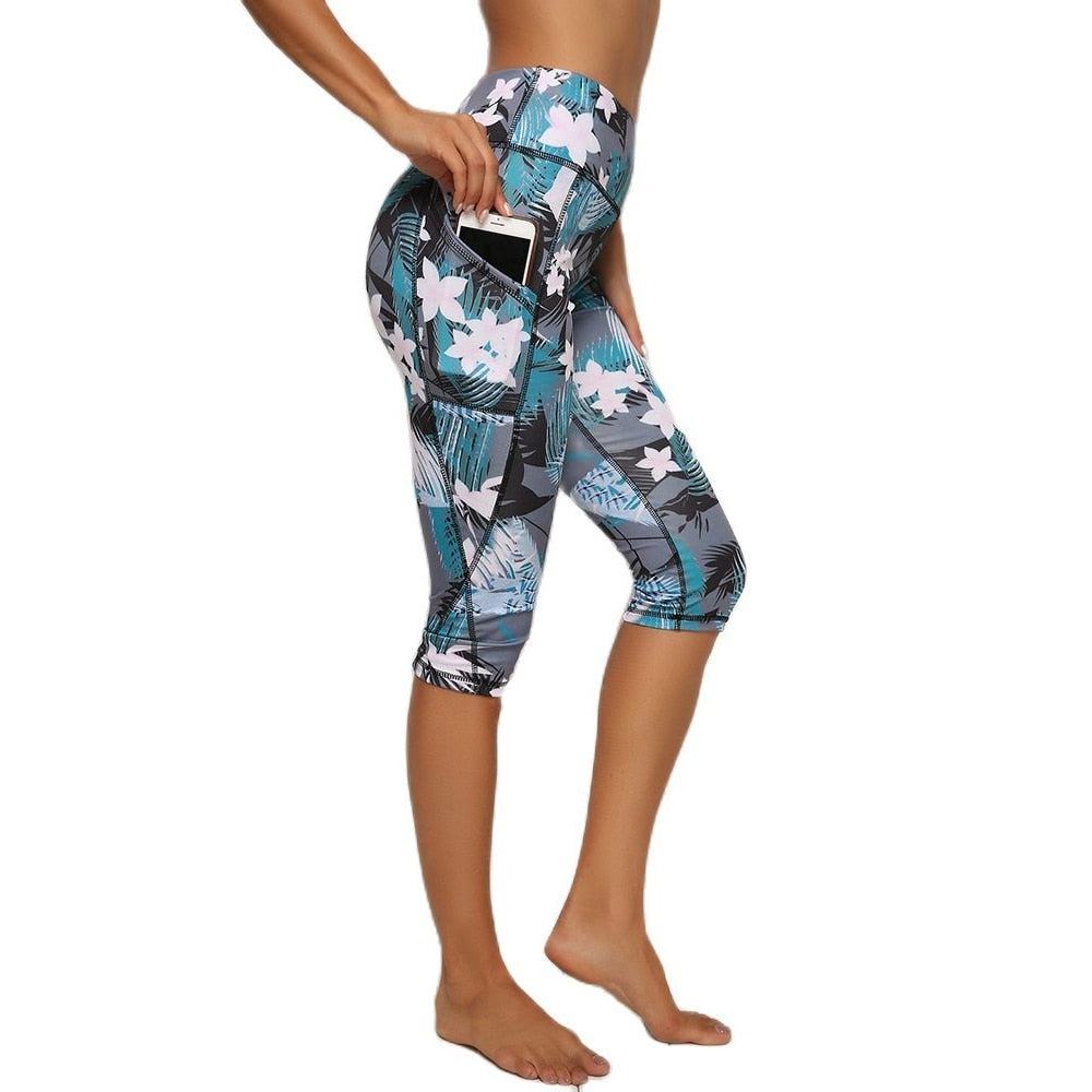 Women 3/4 Yoga Calf-length Pants 01Capri Print color