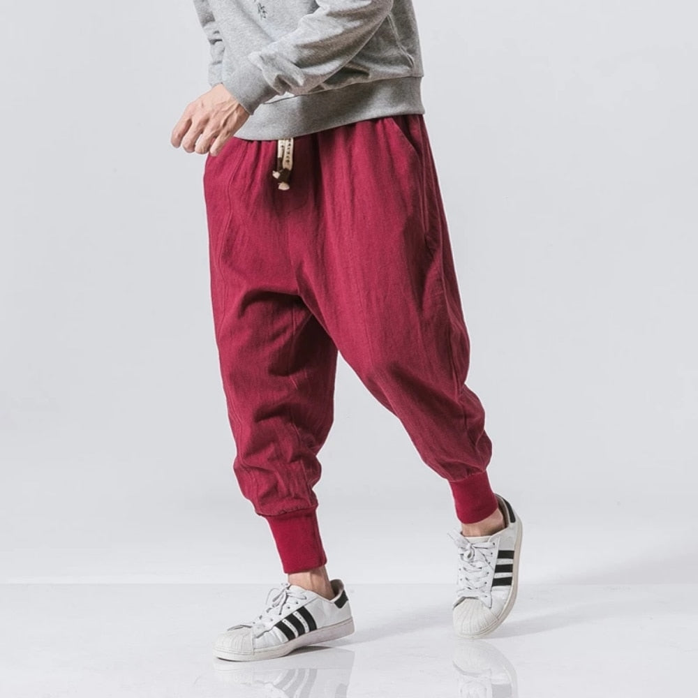 Men Solid Cotton Linen Harem Pants