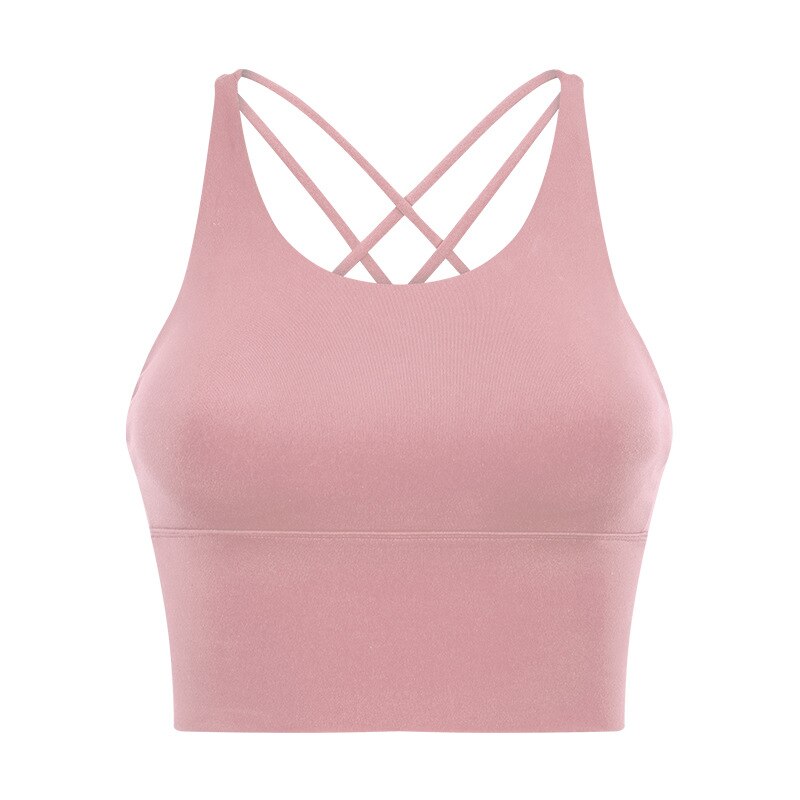 Thin Straps Crossover Women Yoga Bra Coral powder