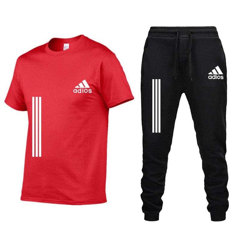 Men Fitness Luxury Brand Tracksuit Red sets 2