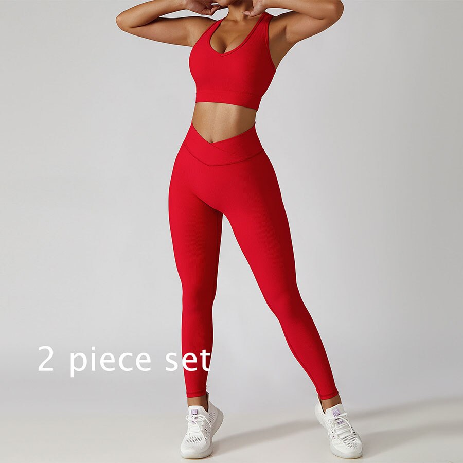 Women 2 Piece Gym Long Sleeve Jacket red 2-piece set 2