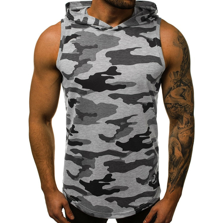 Casual Black Gym Men Tank Top Camouflage gray