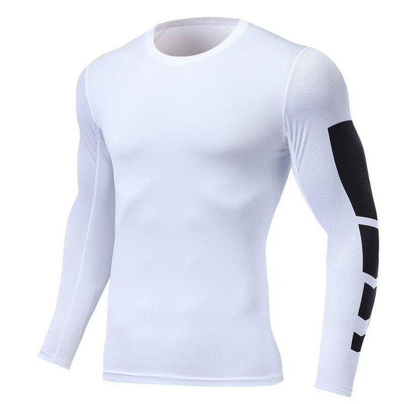 Men Tight Gym Compression T-shirt B-WhiteBlack