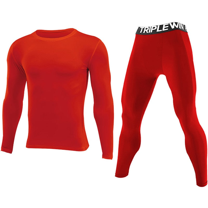 Men GYM Long Sleeve Tracksuits Red