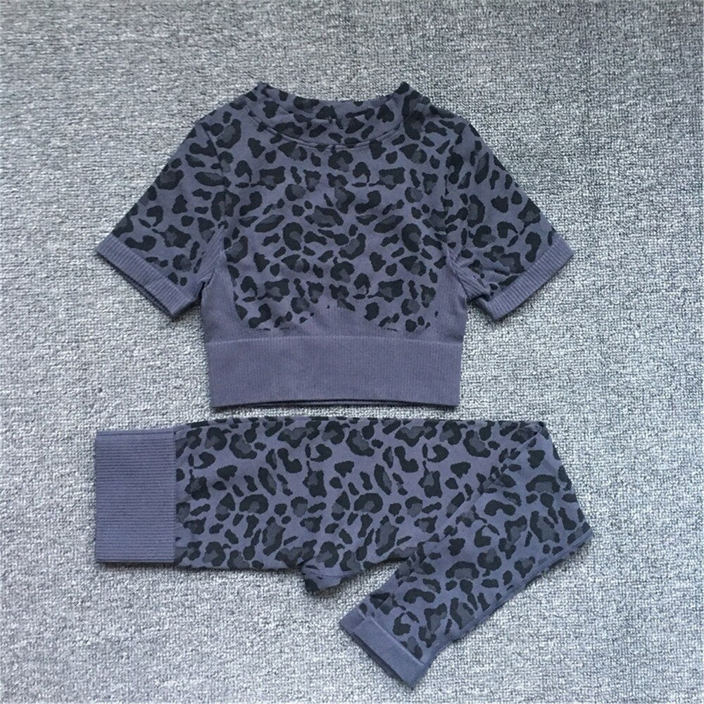 Women Leopard High Neck Sport Suits black svtop pt set