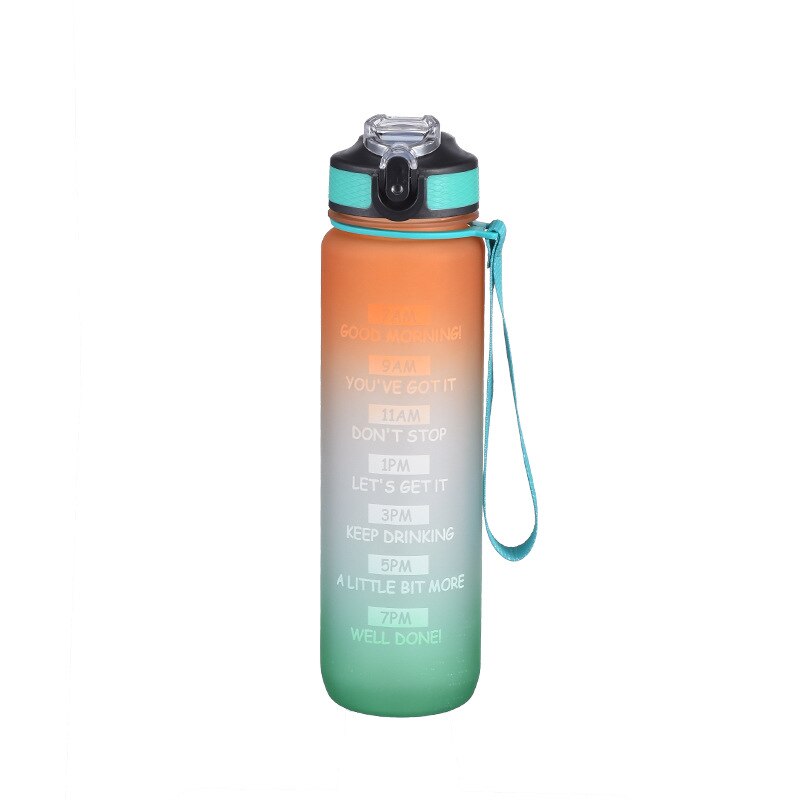 1L Sports Water Bottle with Straw Orange Green