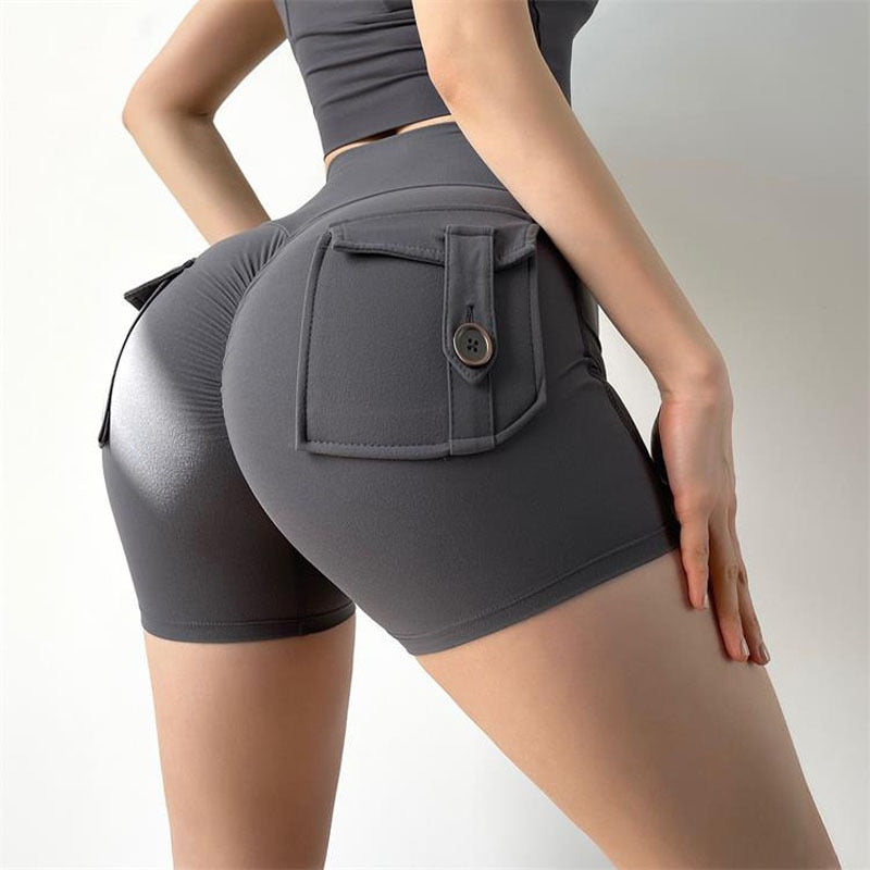 Women Gym Cargo Shorts Gray