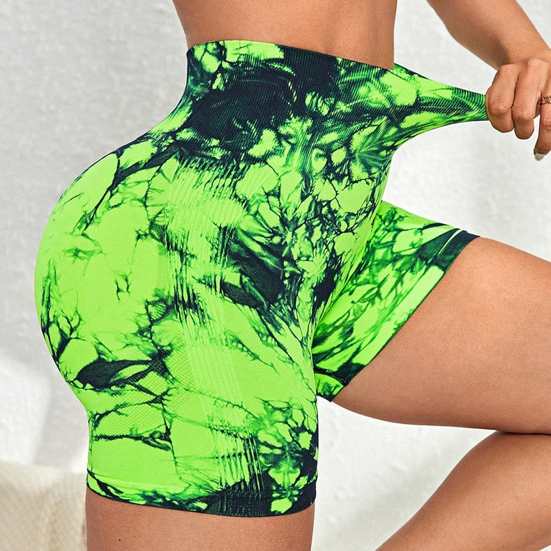 Women Marble Gym Shorts Dazzling black green