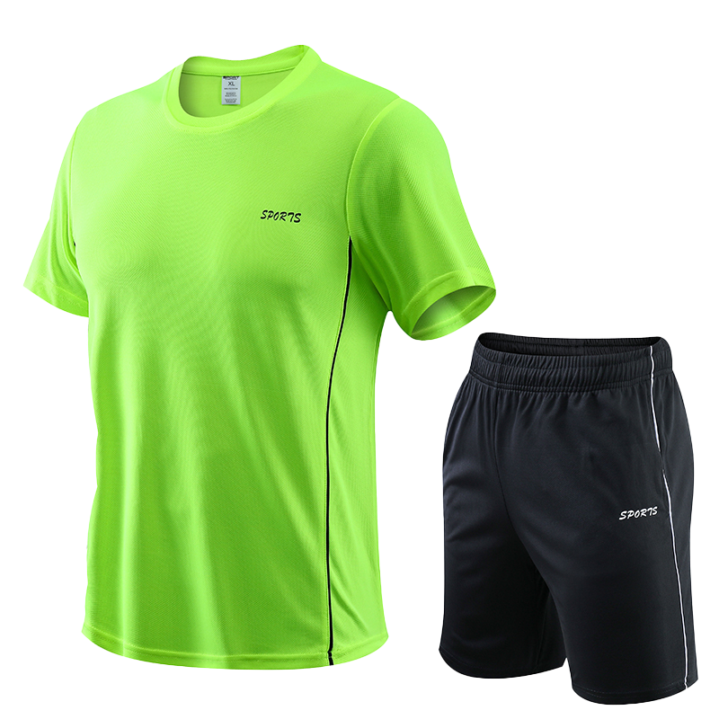 Men Sports T-shirt Shorts Set Green