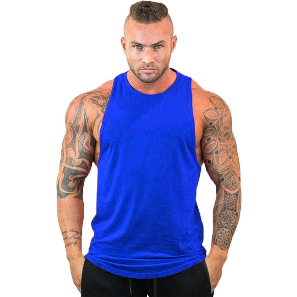 Men Fitness Stringer Tank Top blue