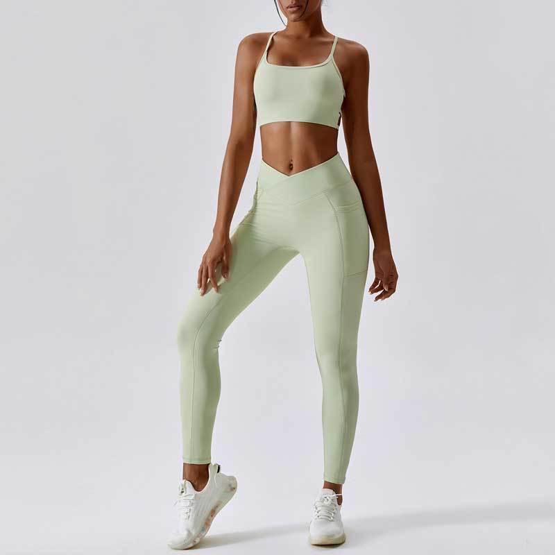Woman Gym Workout Set Green Yoga Set