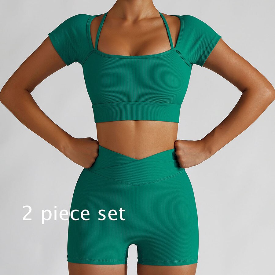 Women 2 Piece Gym Long Sleeve Jacket green 2-piece set 4