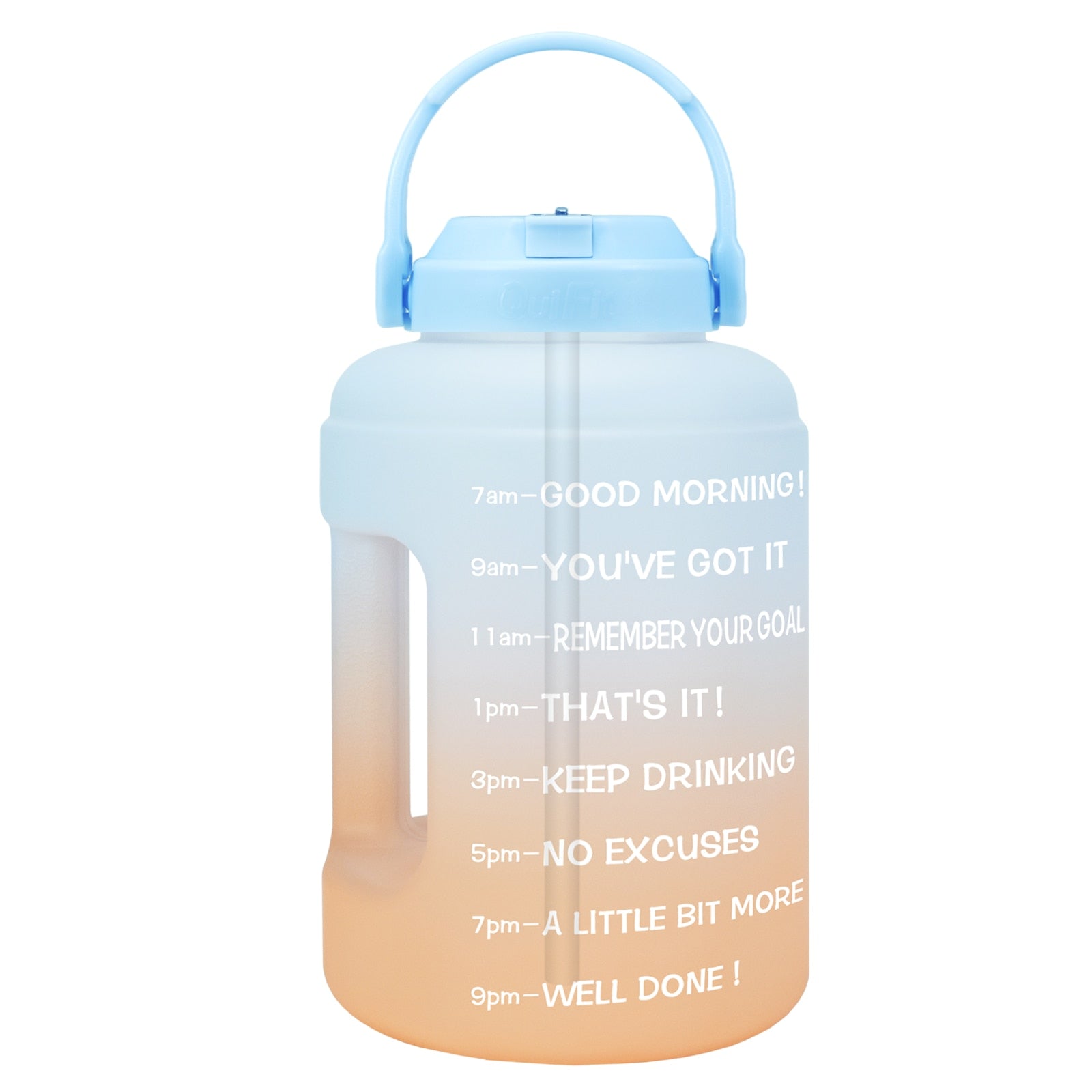 Wide Mouth Gallon Motivational Water Bottle Light BlueA-Orange