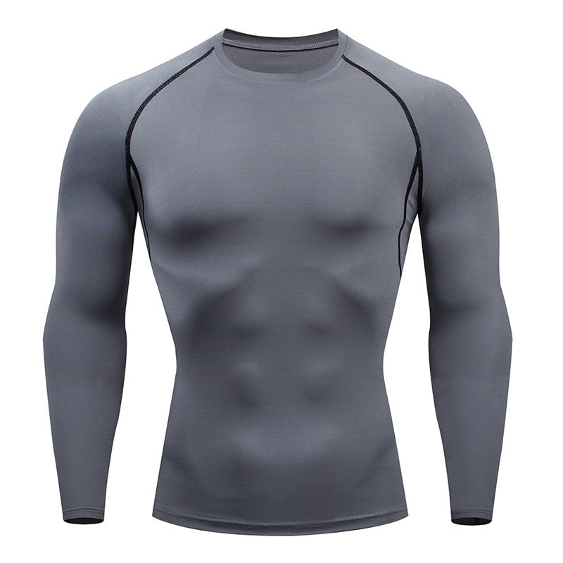Gym Compression Dry Fit Fitness T-shirt Gray long sleeve