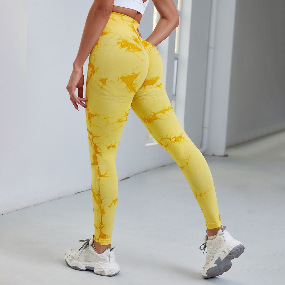 Women Seamless Tie Dye Leggings Yellow