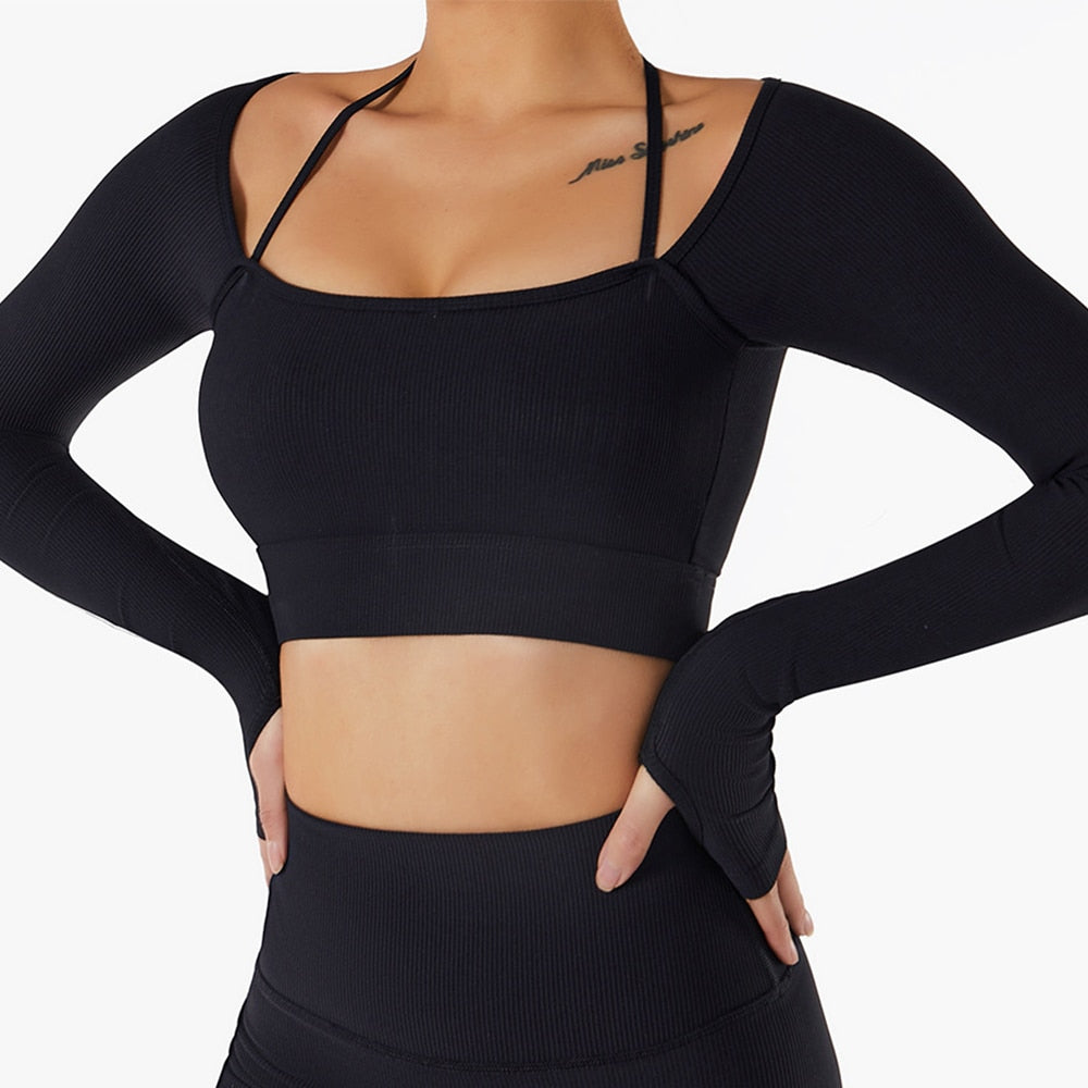 Seamless Women Yoga Sets black shirt 1pc