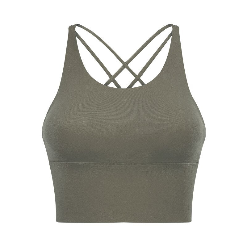 Thin Straps Crossover Women Yoga Bra Green