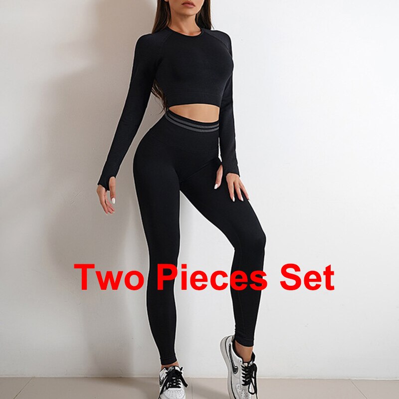 High Waist Seamless Yoga Sets black leggings set