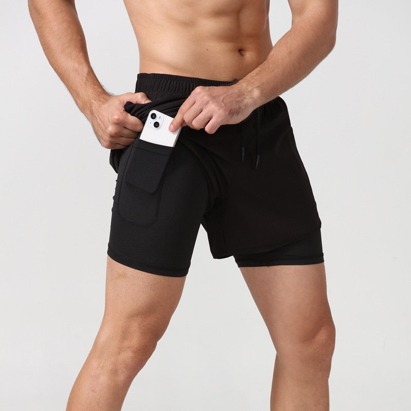 Men Double-deck Gym Shorts black shorts