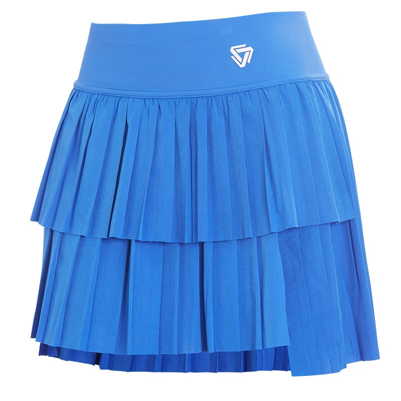 Women Double Layer Pleated Gym Skirt NSRF2206903 BLUE