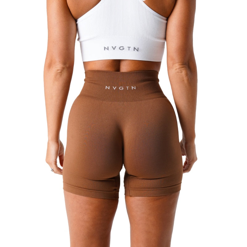 Women Solid Seamless Shorts Caramel